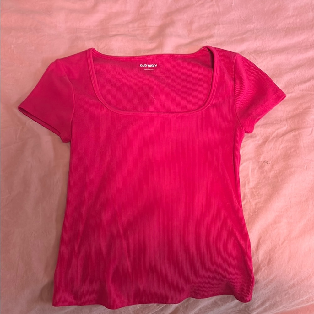Old Navy Pink Fitted T-Shirt with Scoop Neckline